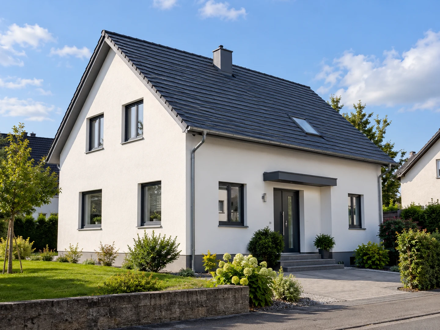 Einfamilienhaus mit neuer Fassade nach der Asbestsanierung